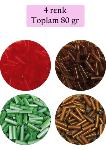 Uzun Boru Kesme Boncuk Çap 2mm Uzunluk 10 mm - 4 Renk - Toplam 80 Gram - BNC431