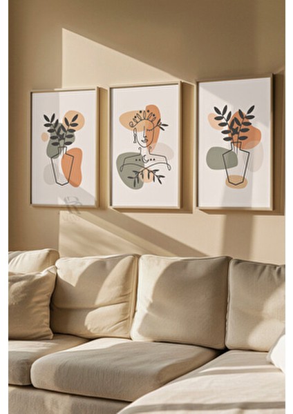 Soyut Kadın Harmoni Çerçeve Görünümlü 3'lü Mdf Tablo