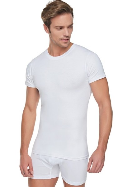 Erkek Esnek Yapılı Sıfır Yaka Beyaz Atlet TER0105 6'lı Paket + Elastan Likralı Pamuklu Boxer Siyah Külot TER0114 6'lı Paket