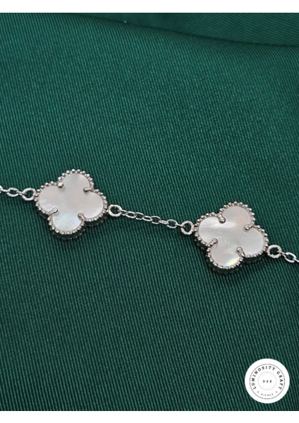 925 Ayar Gümüş Erkek ve Kadın Yonca Model Beyaz Doğal Taşlı Bileklik - Van fırsatları