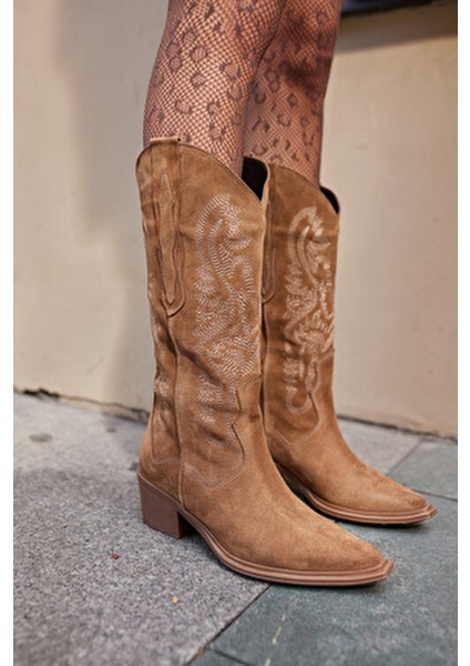 Perisic Kadın Taba Desert Gercek Suet Western Çizme fiyatları