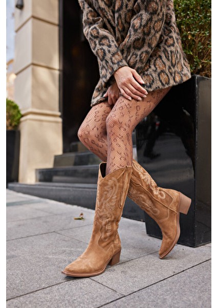 Perisic Kadın Taba Desert Gercek Suet Western Çizme modelleri