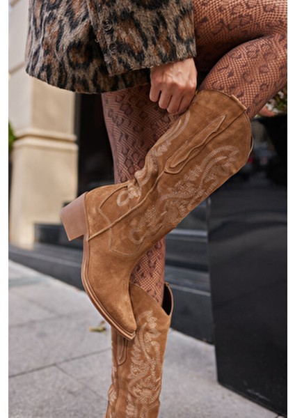 Perisic Kadın Taba Desert Gercek Suet Western Çizme fırsatları