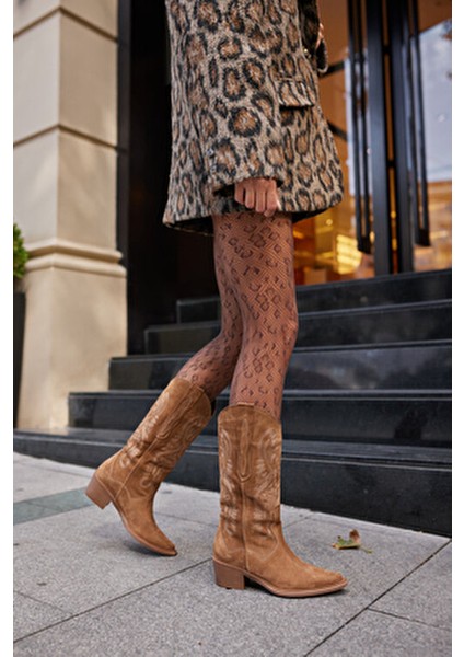 Perisic Kadın Taba Desert Gercek Suet Western Çizme indirimleri