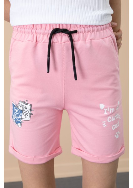 Pembe Patili Cute Baskılı Kız Çocuk Beli Lastikli Şort 20759 fiyatları