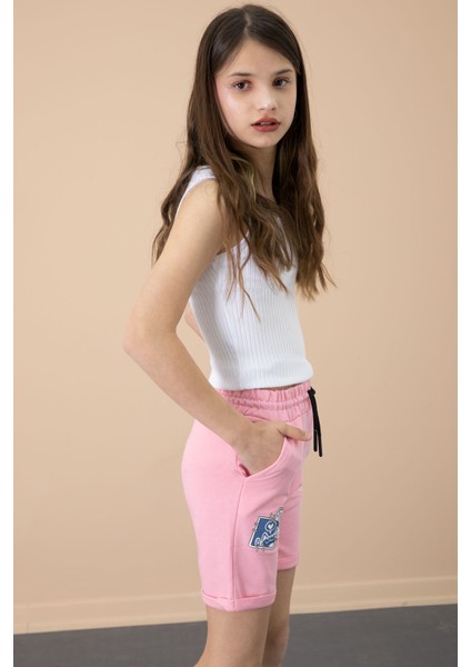 Pembe Patili Cute Baskılı Kız Çocuk Beli Lastikli Şort 20759 fırsatları