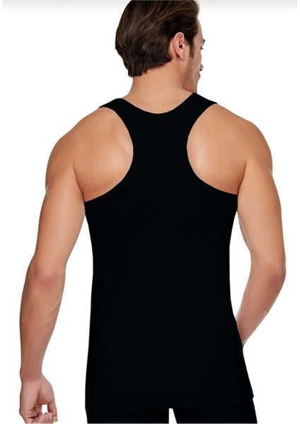 Erkek Ribana Sporcu Pamuklu Çapraz Sırt Siyah Atlet TER0118 6'lı Paket + Elastan Likralı Pamuklu Boxer Gri Külot TER0114 6'lı Paket