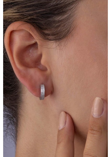 Zirkon Taşlı 3 Sıra Tamtur Gümüş Kadın Küpe modelleri