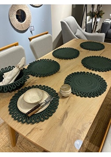 Yeşil Galaxy Modern Jüt Supla Yuvarlak 7'li Set Sofra Şıklığı İçin Tasarlandı modelleri