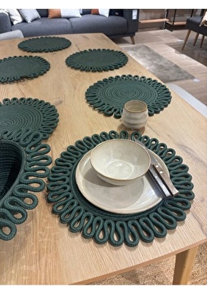 Yeşil Galaxy Modern Jüt Supla Yuvarlak 7'li Set Sofra Şıklığı İçin Tasarlandı