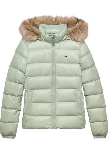 Tommy Hılfıger Kadın Marka Logolu Kapüşonlu Şık Görünümlü Full Fermuarlı Günlük Kullanıma Uygun Yeşil3 Mont DW0DW18312 M1C