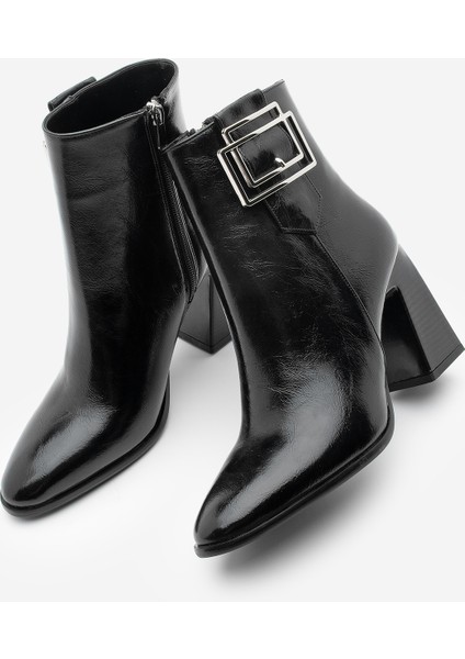 Kadın Kalın Topuklu Tokalı Topuklu Bot Linate Siyah