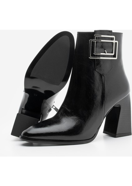 Kadın Kalın Topuklu Tokalı Topuklu Bot Linate Siyah