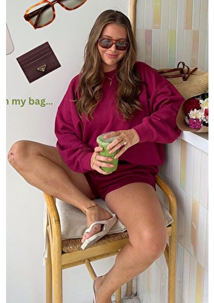 Bordo Bisiklet Yaka Basic Sweatshirt MG1559