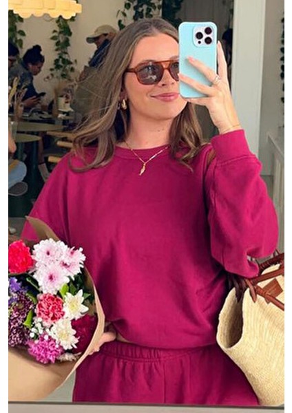 Bordo Bisiklet Yaka Basic Sweatshirt MG1559 fiyatları