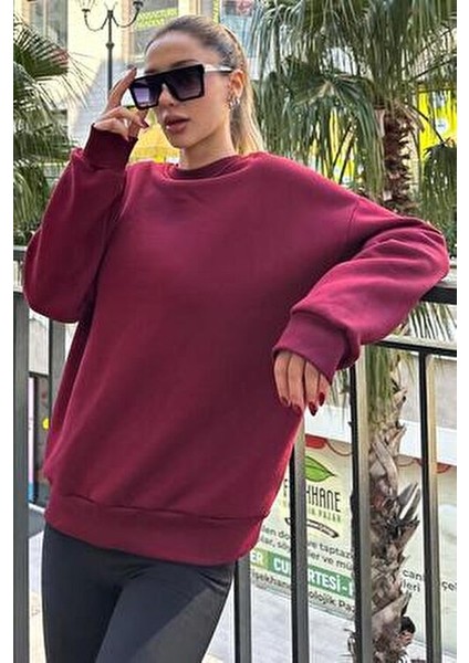 Bordo Bisiklet Yaka Basic Sweatshirt MG1559 modelleri