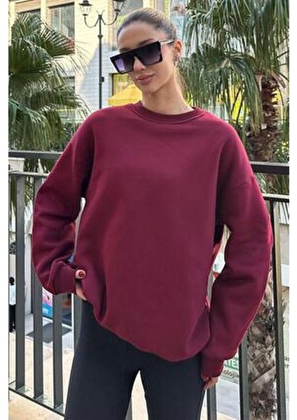 Bordo Bisiklet Yaka Basic Sweatshirt MG1559 fırsatları