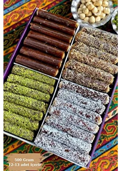 Gümüşhane Karışık Rulo Pestil Fındık Kremalı 500 Gram (Antep Fıstıklı-Kadayıflı-Hindistan Cevizli)