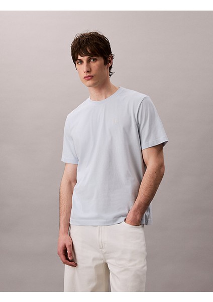 Calvın Kleın Erkek Marka Logolu Organik Pamuklu Günlük Kullanıma Uygun Mavi T-Shirt LV04RC275G Cıq