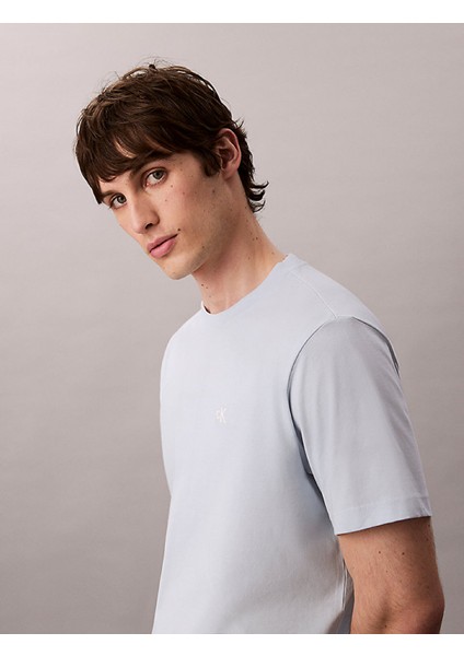 Calvın Kleın Erkek Marka Logolu Organik Pamuklu Günlük Kullanıma Uygun Mavi T-Shirt LV04RC275G Cıq modelleri