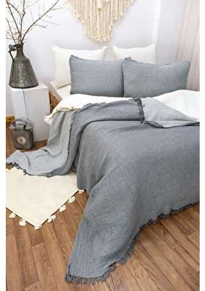 HB&vVictory Müslin Yatak Örtüsü Antrasit Renk %100 Pamuk Çift Kişilik 240X230 Cm. fırsatları