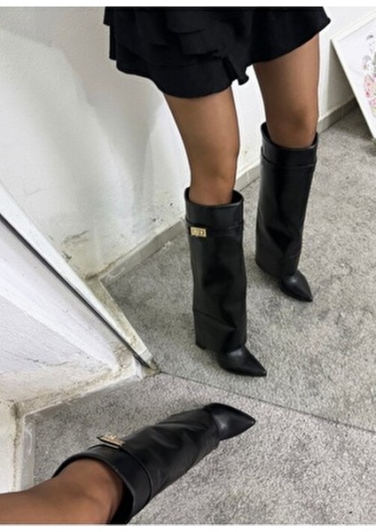 Volante Kadın Siyah Topuklu Çizme Suni Deri Orta Topuklu Günlük Kullanım İçin modelleri