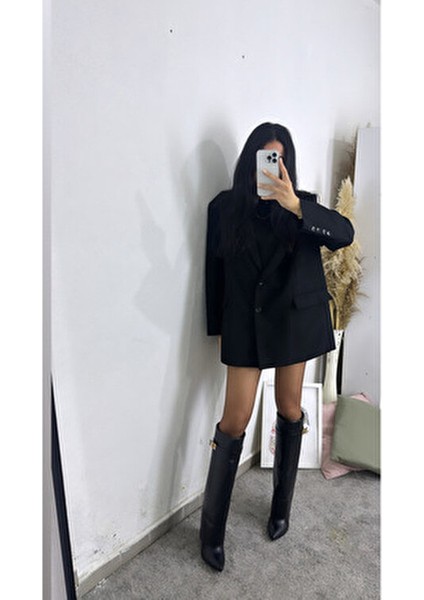 Volante Kadın Siyah Topuklu Çizme Suni Deri Orta Topuklu Günlük Kullanım İçin fırsatları