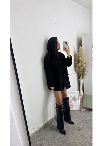 Volante Kadın Siyah Topuklu Çizme Suni Deri Orta Topuklu Günlük Kullanım İçin indirimleri