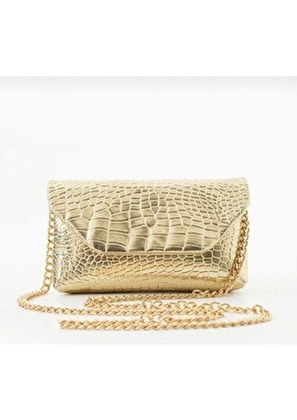 Uzun Askılı Krok Clucth Jake Kadın Çapraz Çanta Gold