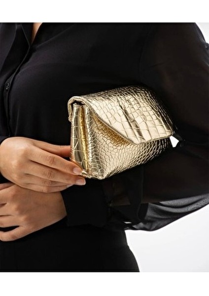 Uzun Askılı Krok Clucth Jake Kadın Çapraz Çanta Gold fiyatları