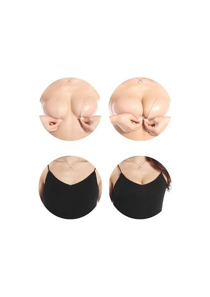 Şeffaf Silikon Sütyen Ten Rengi Askısız Yapışkanlı Dekolte Kıyafet Abiye Içi Göğüs Dikleştirici Et