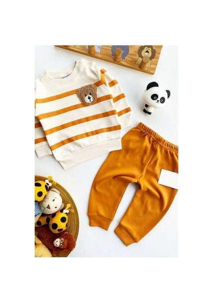 Çizgili Punch Ayıcık Omuzdan Çıtçıtlı Bebek Takımı 2li Alt Üst Mevsimlik Aylık 3-6-9-12AY modelleri