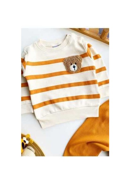 Çizgili Punch Ayıcık Omuzdan Çıtçıtlı Bebek Takımı 2li Alt Üst Mevsimlik Aylık 3-6-9-12AY fırsatları