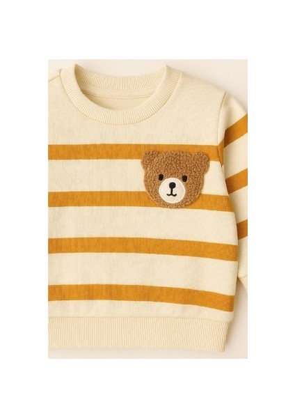 Çizgili Punch Ayıcık Omuzdan Çıtçıtlı Bebek Takımı 2li Alt Üst Mevsimlik Aylık 3-6-9-12AY indirimleri