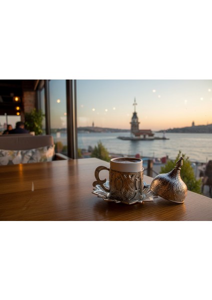 Ahsen 6 Kişilik Kapaklı Lale Desenli Türk Kahve Fincanı Seti 24 Parça Gümüş Renkli fiyatları