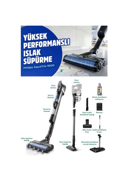 Wet & Dry Vacuum, Islak-Kuru Elektrikli Dikey Süpürge 9000,VE Islak Mop,kendi Kendini Temizleme