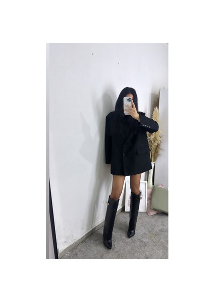 Volante Kadın Siyah Topuklu Çizme Suni Deri Orta Boy Kalın Topuk ile Şık Görünüm fırsatları