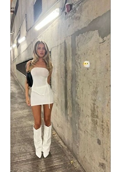 Volante Kadın Topuklu Çizme Suni Deri Beyaz Orta Topuklu Günlük Kullanım İçin fiyatları