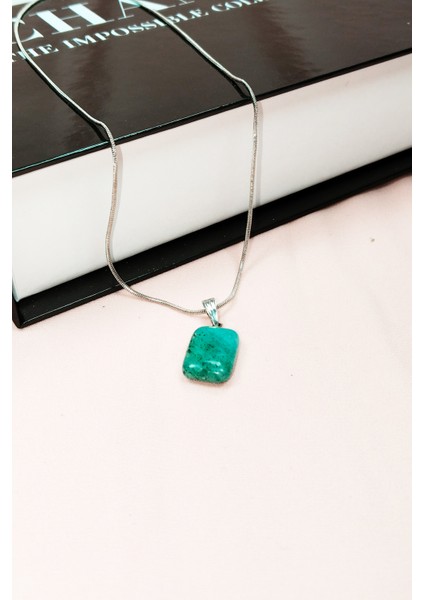 Apatit Doğal Taşı Zincirli El Yapımı Kolye Uç: 2 cm Zincir: 20 cm Kutulu modelleri