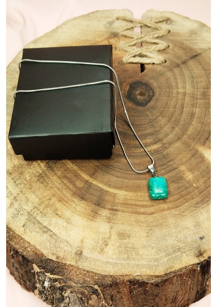 Apatit Doğal Taşı Zincirli El Yapımı Kolye Uç: 2 cm Zincir: 20 cm Kutulu