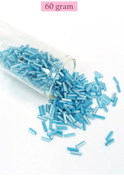 Uzun Boru Kesme Boncuk Çap 2mm Uzunluk 10 mm - 60 Gram - Açık Mavi Beyaz - BNC279