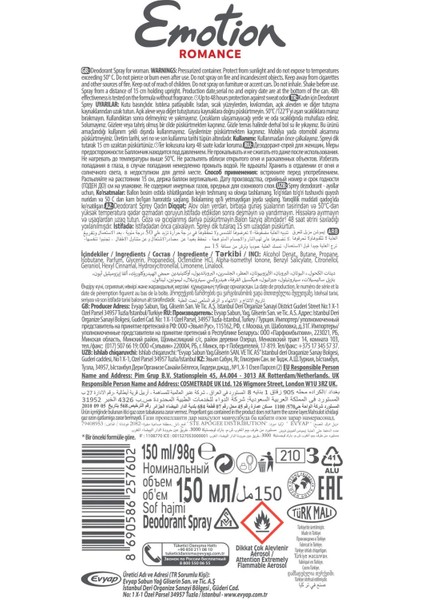 2 Adet Emotion Romance Kadın Vegan Deodorant 150 ml Hızlı Kurur, Leke Bırakmaz