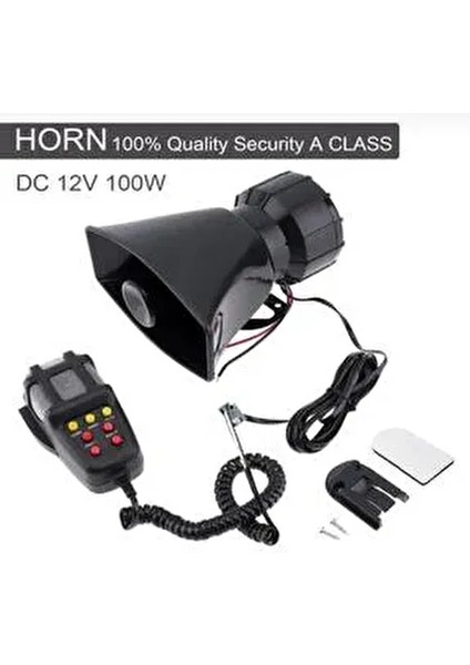 7 Sesli Mikrofonlu Megafon Siren 100 Watt Yüksek Sesli 12 Volt Uyumlu