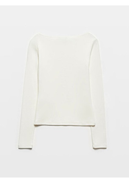 31332 Kayık Yaka Uzun Kollu Top-Ekru fiyatları