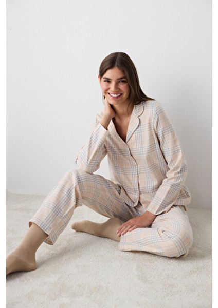 Pamuklu Ellie Checked Gömlek Pantolon Pijama Takımı indirimleri