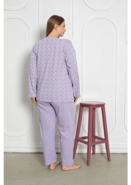 %100 Pamuklu Uzun Kollu Boydan Düğmeli Büyük Beden Kadın Pijama Takımı 206 fırsatları