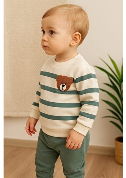 Çizgili Punch Ayıcık Omuzdan Çıtçıtlı Bebek Takımı 2li Alt Üst Mevsimlik Aylık 3-6-9-12AY fiyatları