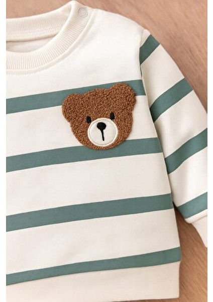 Çizgili Punch Ayıcık Omuzdan Çıtçıtlı Bebek Takımı 2li Alt Üst Mevsimlik Aylık 3-6-9-12AY modelleri