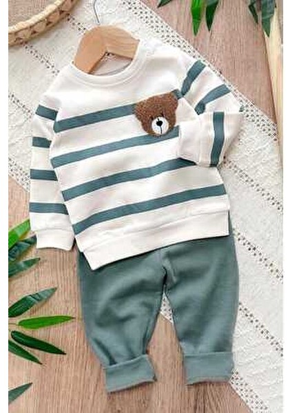 Çizgili Punch Ayıcık Omuzdan Çıtçıtlı Bebek Takımı 2li Alt Üst Mevsimlik Aylık 3-6-9-12AY fırsatları