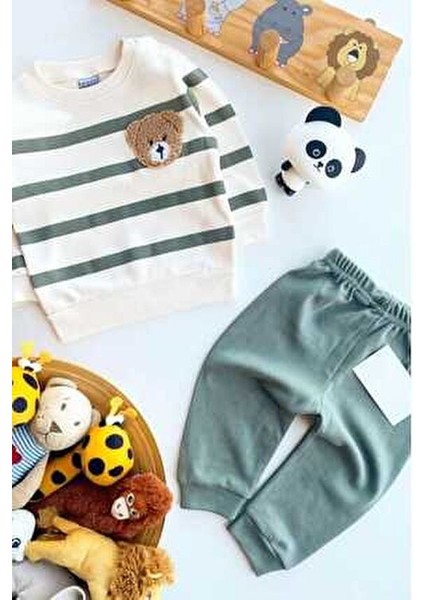 Çizgili Punch Ayıcık Omuzdan Çıtçıtlı Bebek Takımı 2li Alt Üst Mevsimlik Aylık 3-6-9-12AY indirimleri